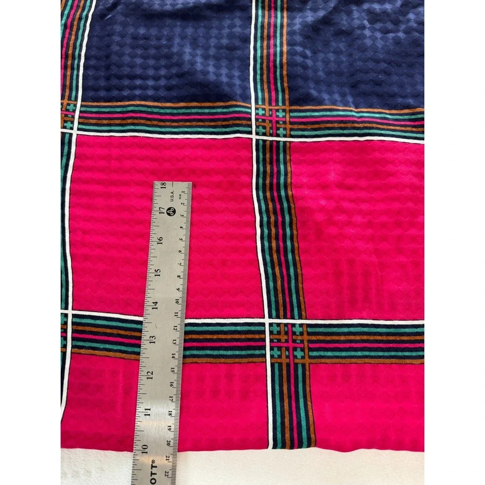 YSL Silk Scarf Vintage Navy Blue Pink 100% Silk Hand Rolled 33x33